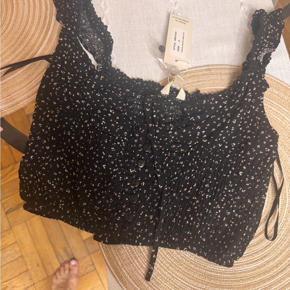 Black and White Smocked Crop Top